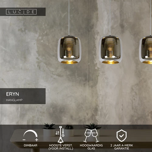 Lucide ERYN - Hanglamp - 3xE27 - Chroom - USP